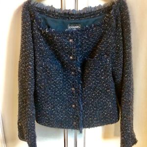 Classic Navy Blue Tweed Chanel Jacket